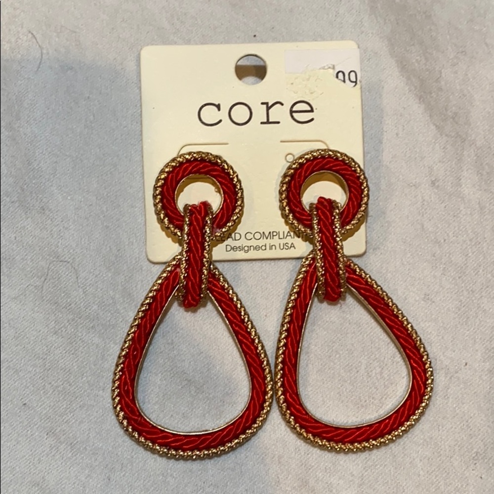 Red & Gold Rope Dangle Earrings